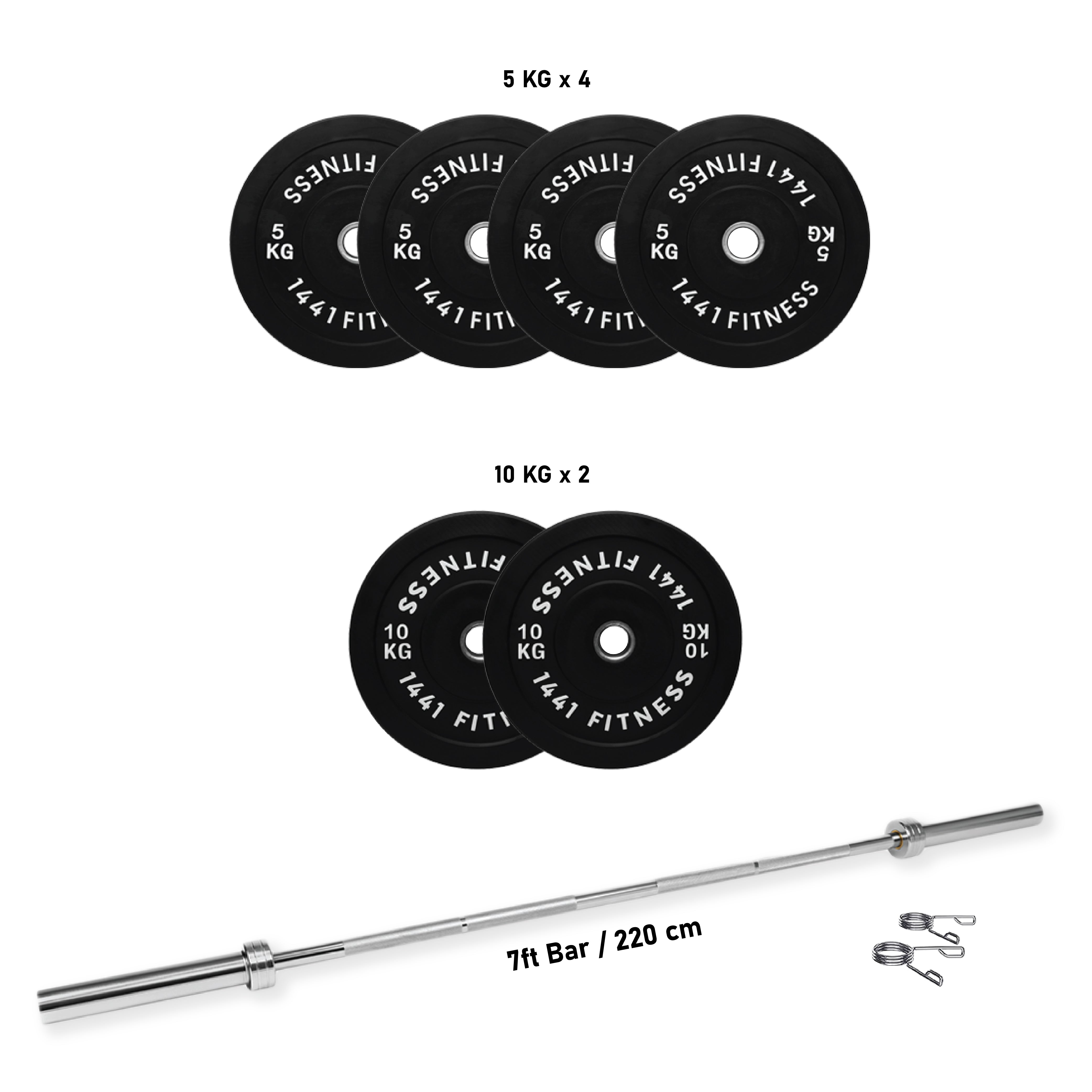 7 Ft Olympic Bar with Rubber Bumper Plates 60 KG Set